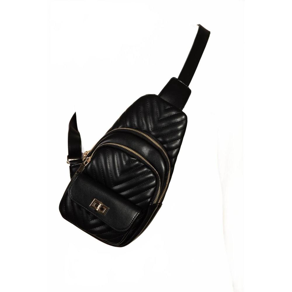 NEW FAME ACCESSORIES faux leather cushioned sling bag in black